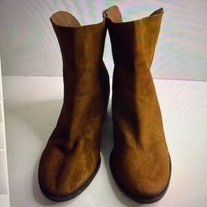 Lucky Brand Women Brown Suede Leather Ankle Boot Back Zip Size US 8 M EU 38